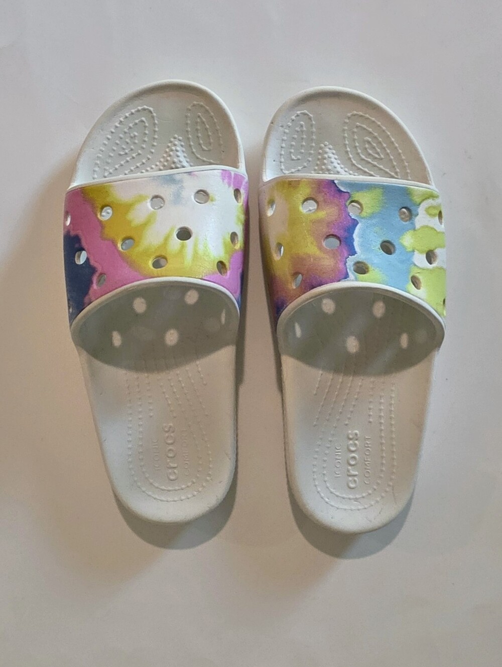 Crocs Classic Tie Dye Slides White Pink Blue Green Unisex W8 M6